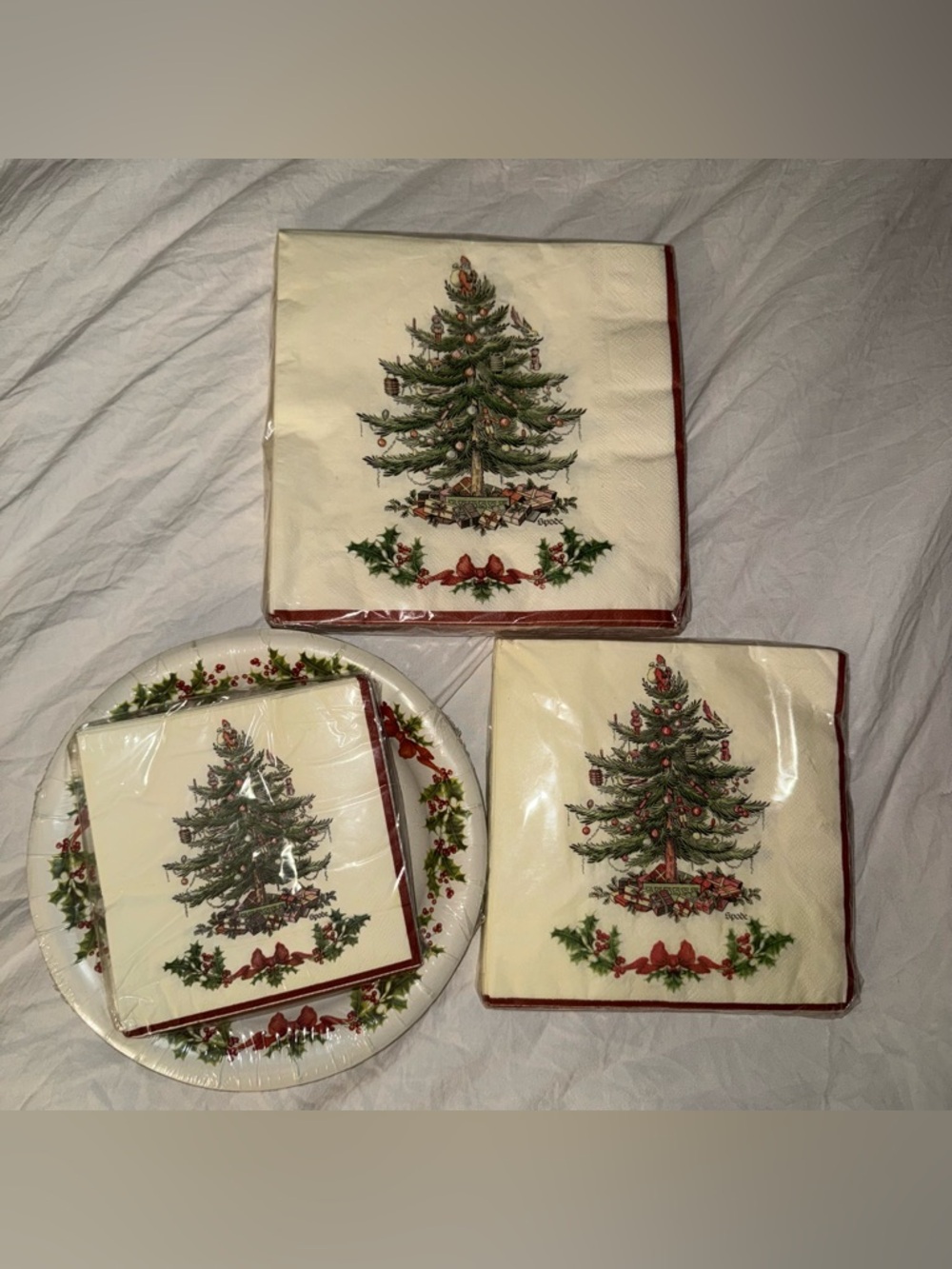 Spode Christmas Tree‎ Garland Tree Napkins + Dessert Plates Lot